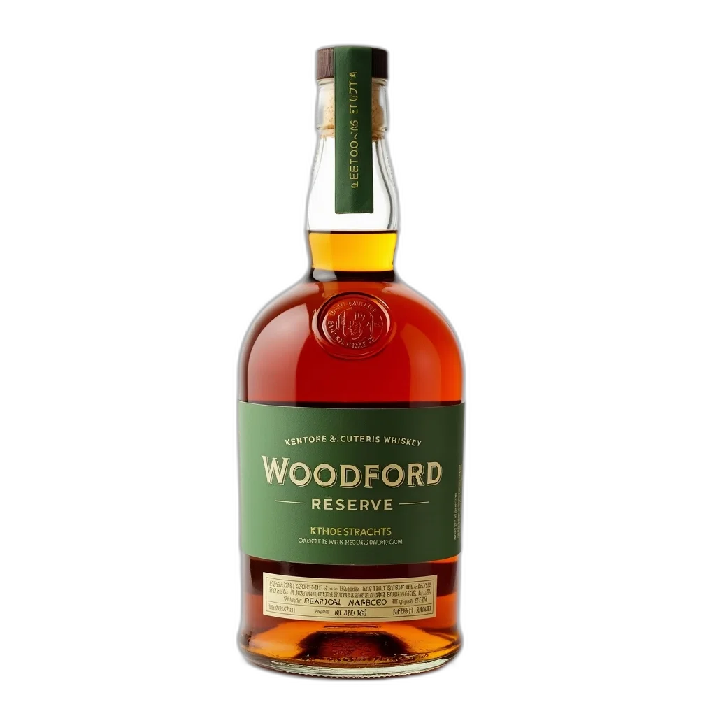 bottle, 3d render, woodford, reserve, bourbon, whiskey, green, label transparent PNG cut-out