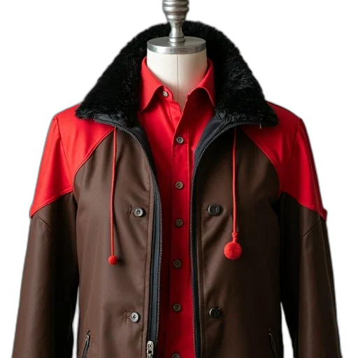 jacket, red, brown, black, collar, tie-like, accessory, displayed transparent PNG cut-out