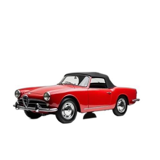 car, 3d render, photorealistic, red, vintage, black, top, parked transparent PNG cut-out
