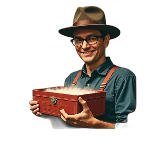 staff, hat, furniture, robot, photorealistic, concept art, vintage-style, poster transparent PNG cut-out
