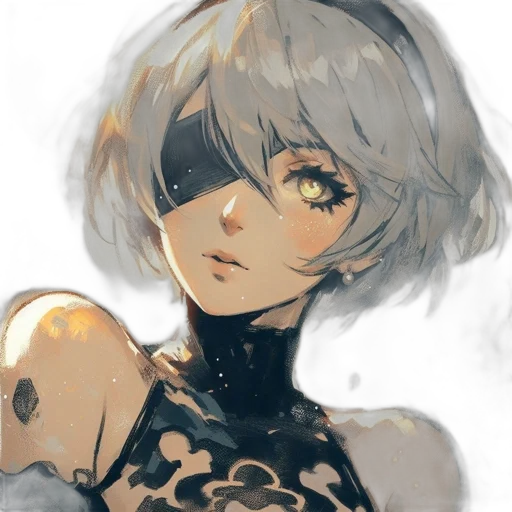 mask, dress, face, robot, watercolor, anime, concept art, fantasy art transparent PNG cut-out
