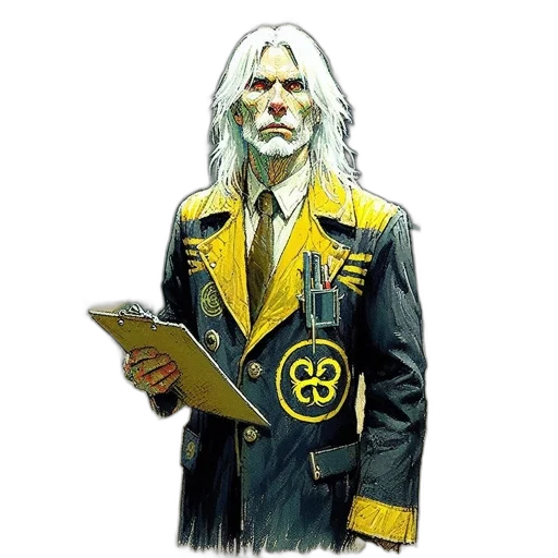 jacket, staff, concept art, comic book art, fantasy art, man, long, white transparent PNG cut-out
