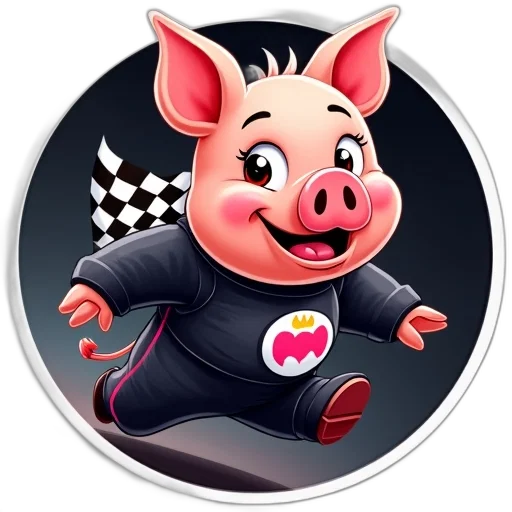 concept art, cartoon, pig, wearing, racing, suit, checkered, pattern transparent PNG cut-out