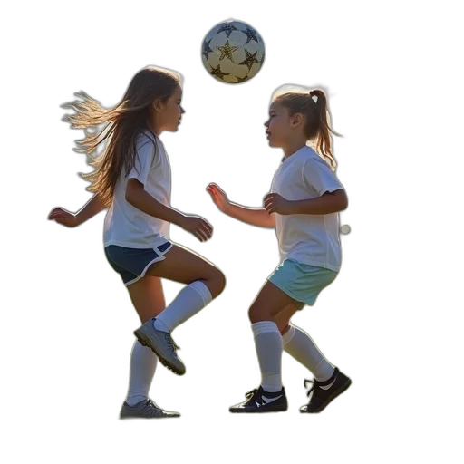 two, girls, playing, soccer, one, head, ball, air transparent PNG cut-out