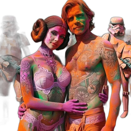 concept art, comic book art, photorealistic, fantasy art, outer space, earth tones, neon, colorful transparent PNG cut-out