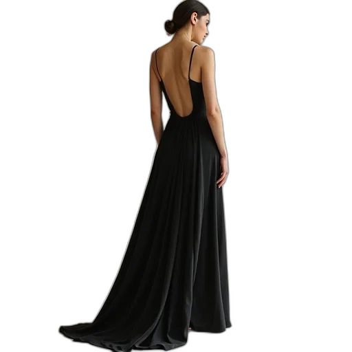 dress, dark, halt, maxi, has, two, front, slits transparent PNG cut-out