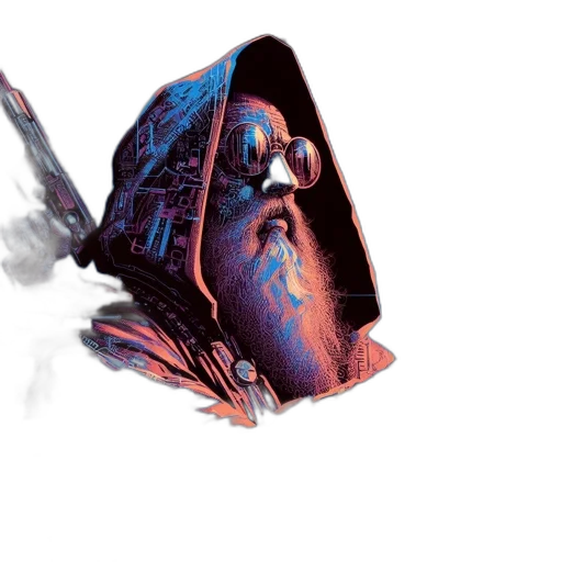 mask, face, sword, robot, concept art, comic book art, cyberpunk, watercolor transparent PNG cut-out