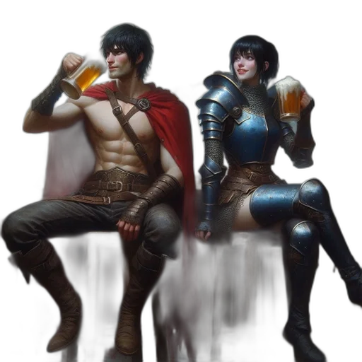 fantasy art, concept art, comic book art, cyberpunk, dark, red, two, individuals transparent PNG cut-out