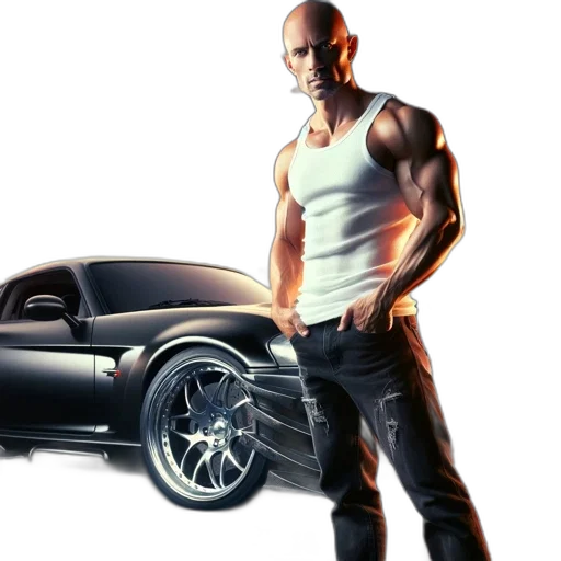 car, concept art, photorealistic, 3d render, comic book art, athletic, man, stands transparent PNG cut-out