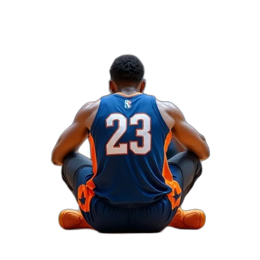 concept art, 3d render, basketball, player, sitting, floor, his, head transparent PNG cut-out