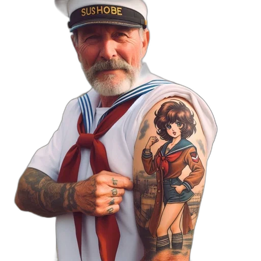 staff, comic book art, cartoon, photorealistic, concept art, older, man, sailor transparent PNG cut-out