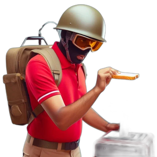 staff, weapon, mask, jacket, concept art, 3d render, pixel art, photorealistic transparent PNG cut-out