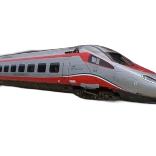 3d render, photorealistic, sleek, modern, train, red, white, accents transparent PNG cut-out