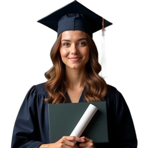 staff, hat, face, jewelry, photorealistic, 3d render, woman, graduate transparent PNG cut-out