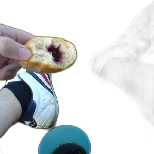 food, shoes, creature, weapon, photorealistic, person, enjoying, pastry transparent PNG cut-out