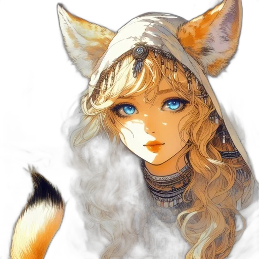 mask, staff, face, fantasy art, watercolor, anime, concept art, golden transparent PNG cut-out