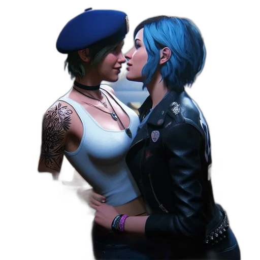 concept art, photorealistic, cyberpunk, comic book art, neon lights, blue, two, female transparent PNG cut-out