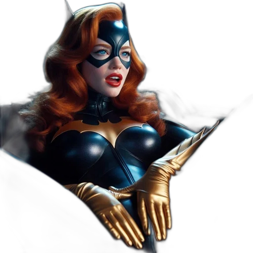 mask, comic book art, concept art, fantasy art, 3d render, woman, dressed, batgirl transparent PNG cut-out