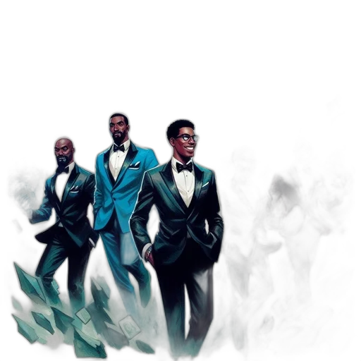 concept art, comic book art, pixel art, 3d render, six, men, formal, wear transparent PNG cut-out