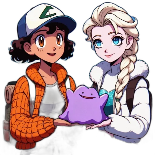 cartoon, anime, pixel art, concept art, pastel, two, women, stand transparent PNG cut-out