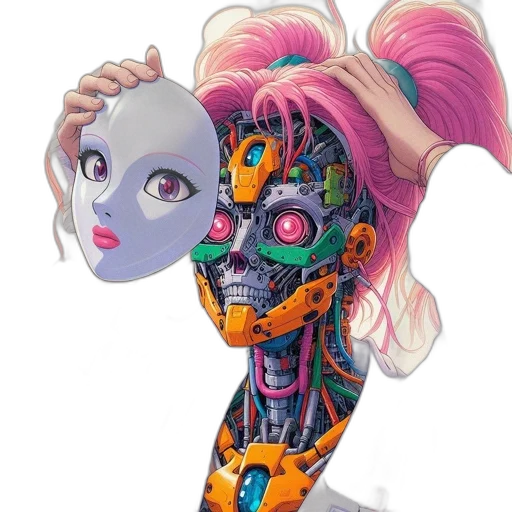 robot, mask, face, jewelry, concept art, cyberpunk, fantasy art, cartoon transparent PNG cut-out