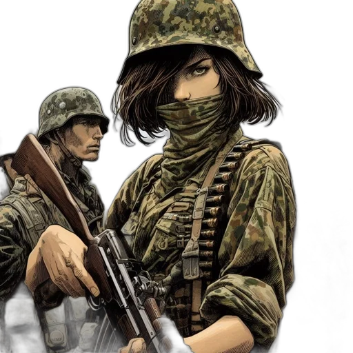 weapon, comic book art, concept art, photorealistic, anime, group, soldiers, led transparent PNG cut-out