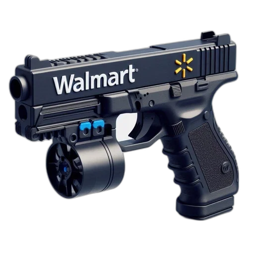 weapon, robot, cyberpunk, 3d render, unconventional, firearm, branded, walmart transparent PNG cut-out