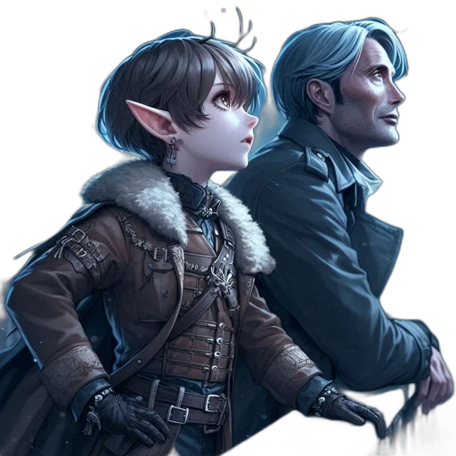 jacket, fantasy art, concept art, comic book art, watercolor, snow, blue, dark transparent PNG cut-out