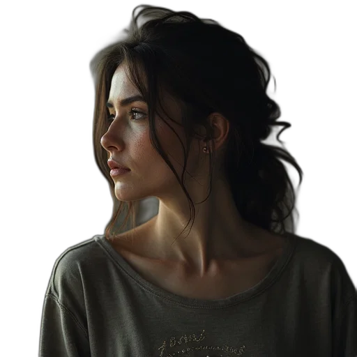 jacket, face, dress, hair, photorealistic, oil painting, concept art, fantasy art transparent PNG cut-out
