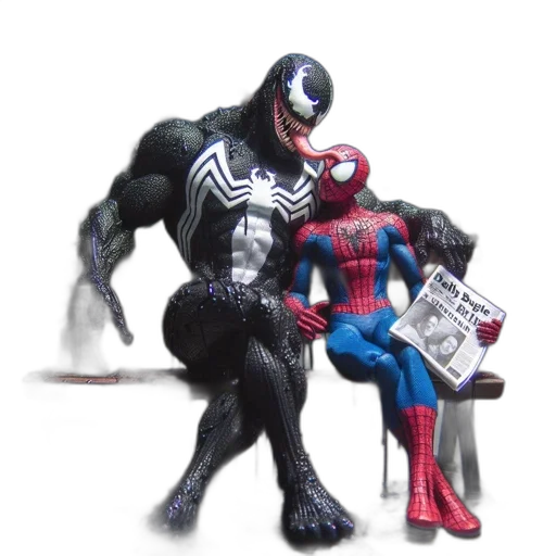 animal, comic book art, 3d render, concept art, spider-man, venom, sit, together transparent PNG cut-out