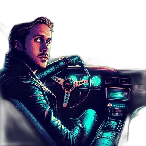 jacket, car, concept art, cartoon, comic book art, watercolor, neon lights, neon transparent PNG cut-out