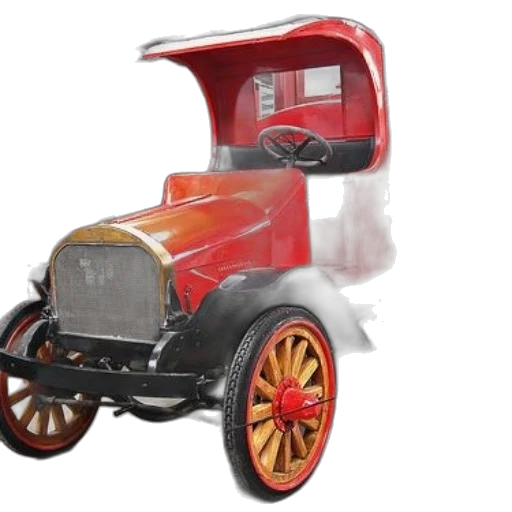 car, 3d render, photorealistic, vintage, red, truck, wooden, wheels transparent PNG cut-out
