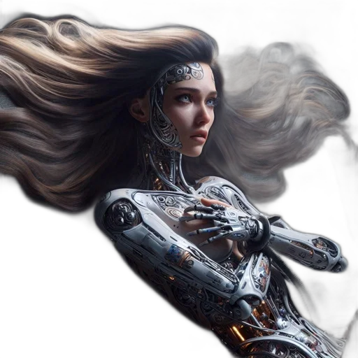 robot, hair, fantasy art, concept art, comic book art, photorealistic, ethereal, figure transparent PNG cut-out