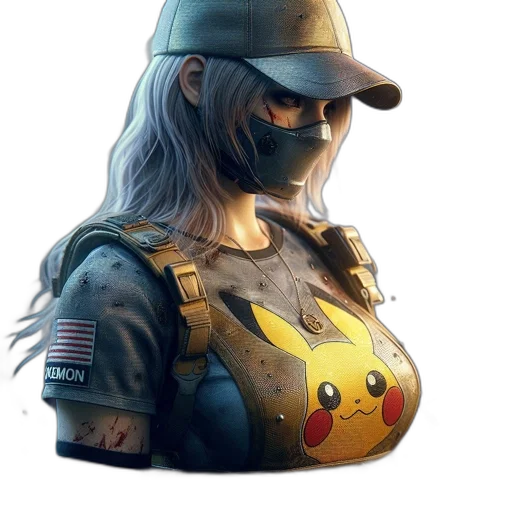 mask, face, weapon, hat, concept art, cyberpunk, 3d render, fantasy art transparent PNG cut-out