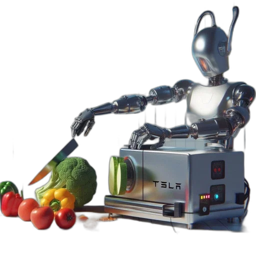 robot, food, 3d render, concept art, futuristic, kitchen, sleek, metallic transparent PNG cut-out