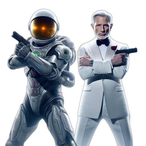 robot, concept art, 3d render, outer space, stern, man, white, suit transparent PNG cut-out