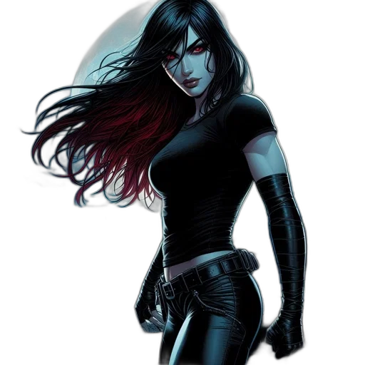 comic book art, concept art, fantasy art, cartoon, dark, woman, striking, red transparent PNG cut-out