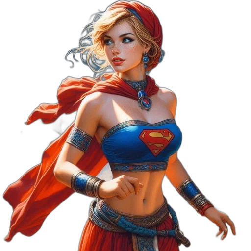 comic book art, concept art, fantasy art, pixel art, red, woman, wears, elaborate transparent PNG cut-out