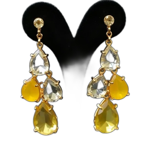 jewelry, pair, earrings, mix, yellow, clear, gemstones, displayed transparent PNG cut-out
