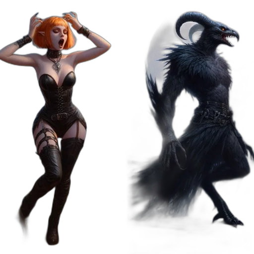 concept art, fantasy art, comic book art, 3d render, dark, monochrome, two, contrasting transparent PNG cut-out