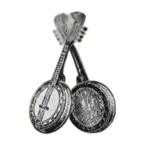jewelry, black, white, illustration, two, banjos, light, yellow transparent PNG cut-out