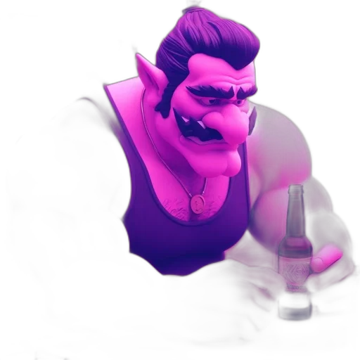 bottle, face, staff, creature, concept art, 3d render, cartoon, vaporwave transparent PNG cut-out