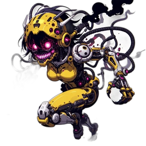 robot, creature, mask, staff, concept art, cyberpunk, pixel art, comic book art transparent PNG cut-out