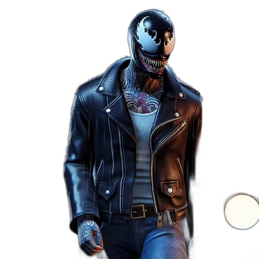 jacket, mask, concept art, comic book art, 3d render, cyberpunk, dark, blue transparent PNG cut-out