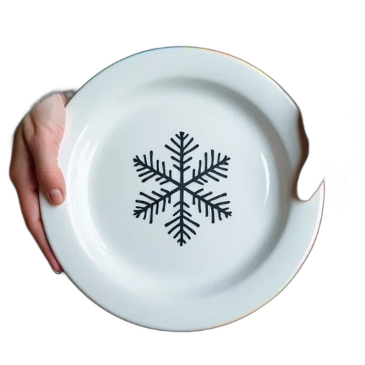 food, person, holding, white, plate, snowflake, design, center transparent PNG cut-out