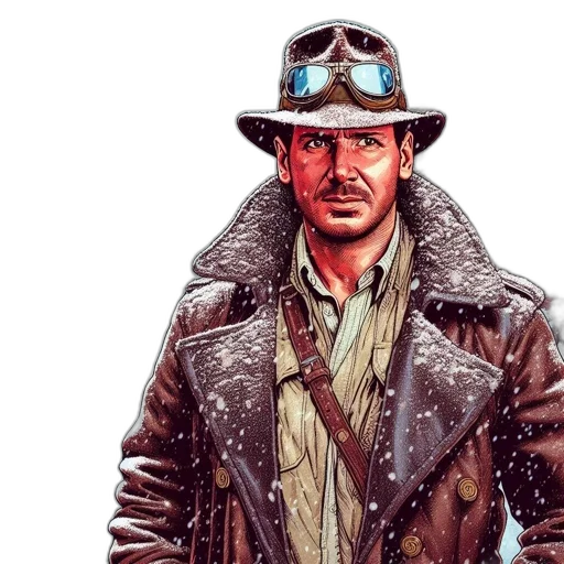 jacket, comic book art, concept art, watercolor, photorealistic, adventurous-looking, man, winter transparent PNG cut-out