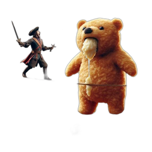 weapon, concept art, fantasy art, 3d render, gold, teddy, bear, pirate transparent PNG cut-out