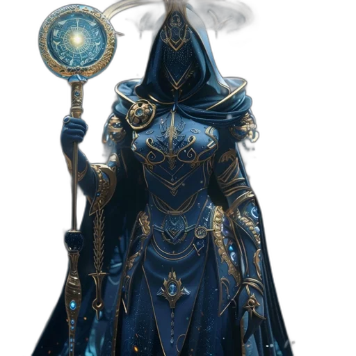 staff, mask, sword, jewelry, concept art, fantasy art, comic book art, blue transparent PNG cut-out