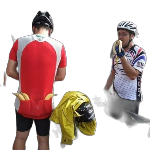 group, cyclists, helmets, jerseys, gather, around, their, bikes transparent PNG cut-out