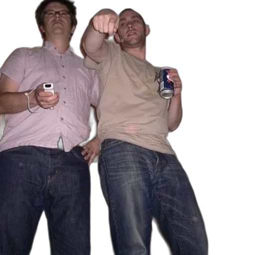 bottle, jacket, three, men, playing, video, games, wii transparent PNG cut-out